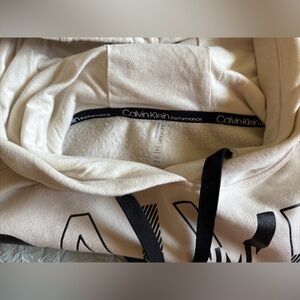 Calvin Klein Women's Hoodie CK Logo Crop Top Sweatshirt White Size L